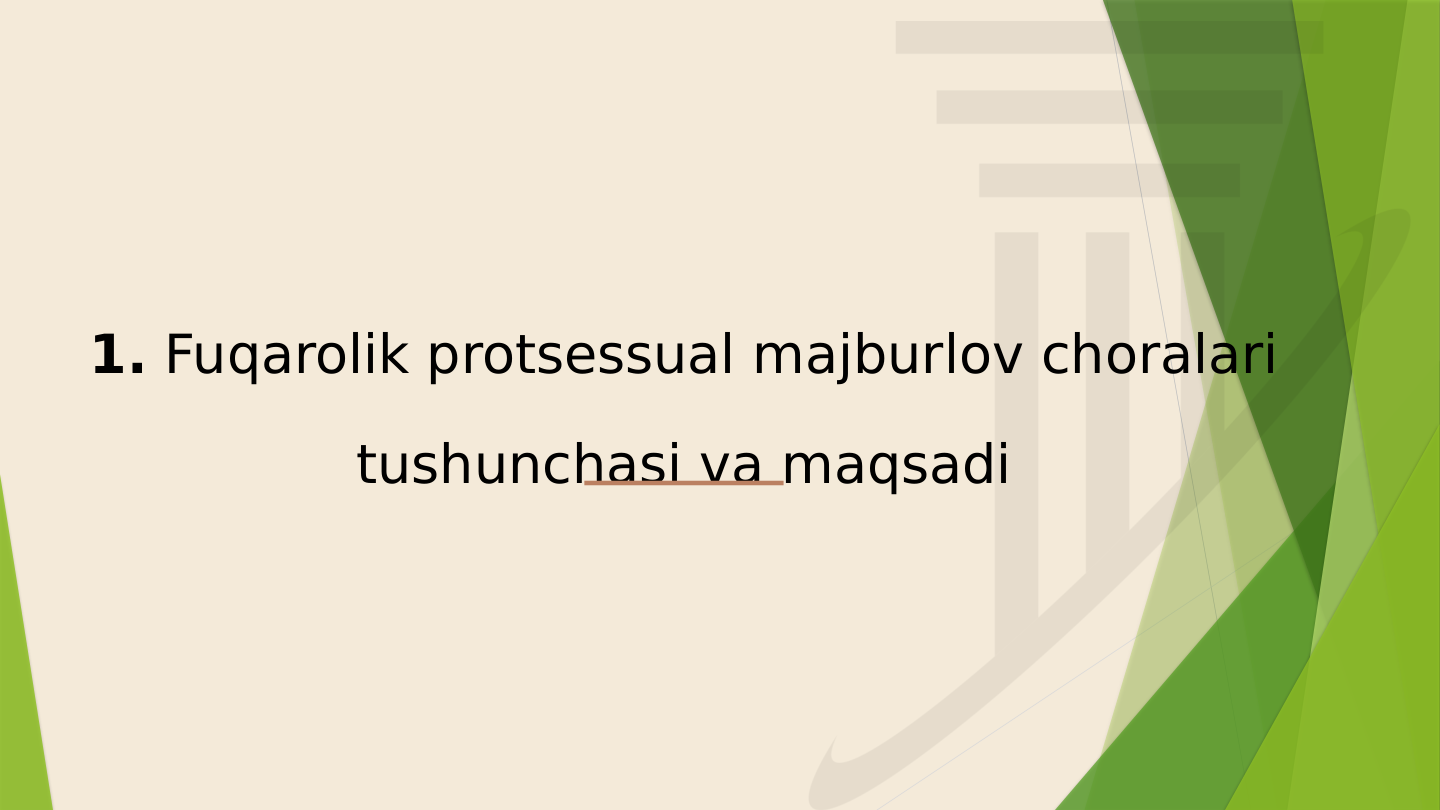 1. Fuqarolik protsessual majburlov choralari 
tushunchasi va maqsadi
