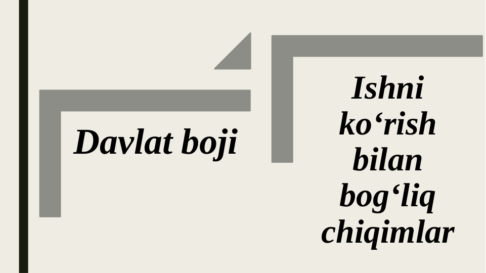 Davlat boji
Ishni 
ko‘rish 
bilan 
bog‘liq 
chiqimlar
