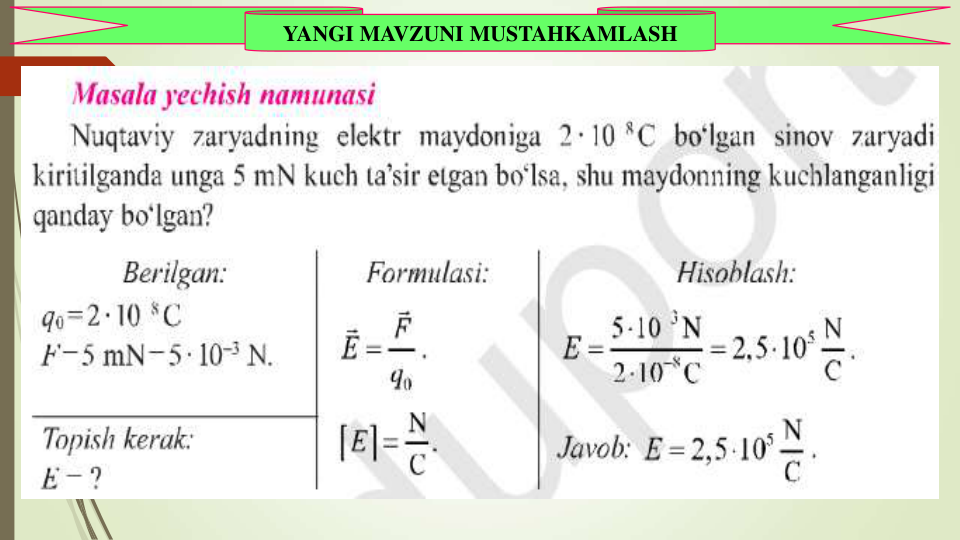 YANGI MAVZUNI MUSTAHKAMLASH
