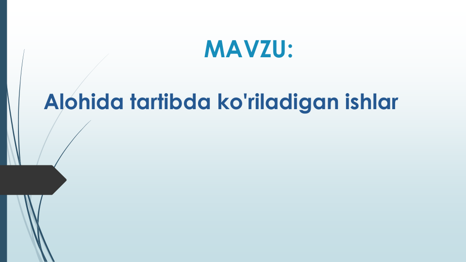 MAVZU:
Alohida tartibda ko'riladigan ishlar
