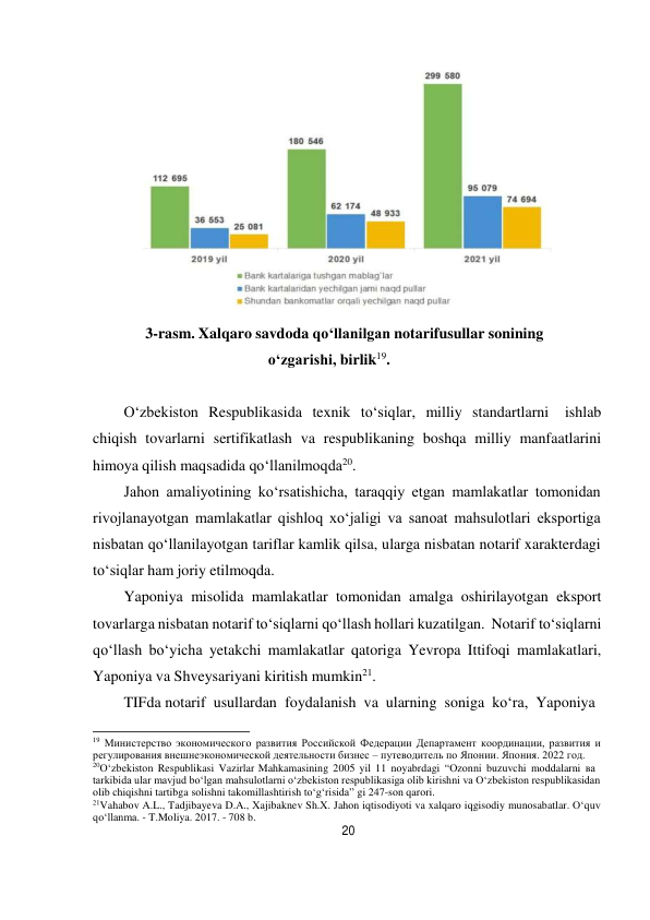 20 
 
 
 
3-rasm. Xalqaro savdoda qo‘llanilgan notarifusullar sonining 
o‘zgarishi, birlik19. 
 
O‘zbekiston Respublikasida texnik to‘siqlar, milliy standartlarni ishlab 
chiqish tovarlarni sertifikatlash va respublikaning boshqa milliy manfaatlarini 
himoya qilish maqsadida qo‘llanilmoqda20. 
Jahon amaliyotining ko‘rsatishicha, taraqqiy etgan mamlakatlar tomonidan 
rivojlanayotgan mamlakatlar qishloq xo‘jaligi va sanoat mahsulotlari eksportiga 
nisbatan qo‘llanilayotgan tariflar kamlik qilsa, ularga nisbatan notarif xarakterdagi 
to‘siqlar ham joriy etilmoqda. 
Yaponiya misolida mamlakatlar tomonidan amalga oshirilayotgan eksport 
tovarlarga nisbatan notarif to‘siqlarni qo‘llash hollari kuzatilgan. Notarif to‘siqlarni 
qo‘llash bo‘yicha yetakchi mamlakatlar qatoriga Yevropa Ittifoqi mamlakatlari, 
Yaponiya va Shveysariyani kiritish mumkin21. 
TIFda notarif usullardan foydalanish va ularning soniga ko‘ra, Yaponiya 
 
19 Министерство экономического развития Российской Федерации Департамент координации, развития и 
регулирования внешнеэкономической деятельности бизнес – путеводитель по Японии. Япония. 2022 год. 
20O‘zbekiston Respublikasi Vazirlar Mahkamasining 2005 yil 11 noyabrdagi “Ozonni buzuvchi moddalarni ва 
tarkibida ular mavjud bo‘lgan mahsulotlarni o‘zbekiston respublikasiga olib kirishni va O‘zbekiston respublikasidan 
olib chiqishni tartibga solishni takomillashtirish to‘g‘risida” gi 247-son qarori. 
21Vahabov A.L., Tadjibayeva D.A., Xajibaknev Sh.X. Jahon iqtisodiyoti va xalqaro iqgisodiy munosabatlar. O‘quv 
qo‘llanma. - T.Moliya. 2017. - 708 b. 
