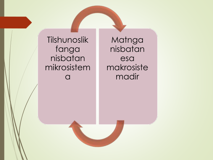 Tilshunoslik
fanga
nisbatan
mikrosistem
a
Matnga
nisbatan
esa
makrosiste
madir
