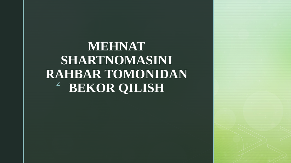 z
MEHNAT 
SHARTNOMASINI 
RAHBAR TOMONIDAN 
BEKOR QILISH
