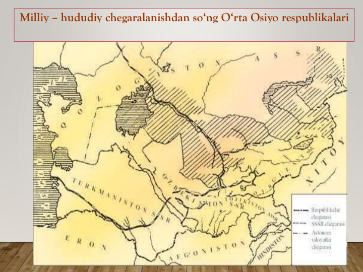 Milliy – hududiy chegaralanishdan so‘ng O‘rta Osiyo respublikalari
