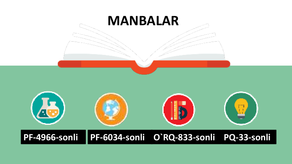 MANBALAR
PF-4966-sonli
PF-6034-sonli
O`RQ-833-sonli
PQ-33-sonli
