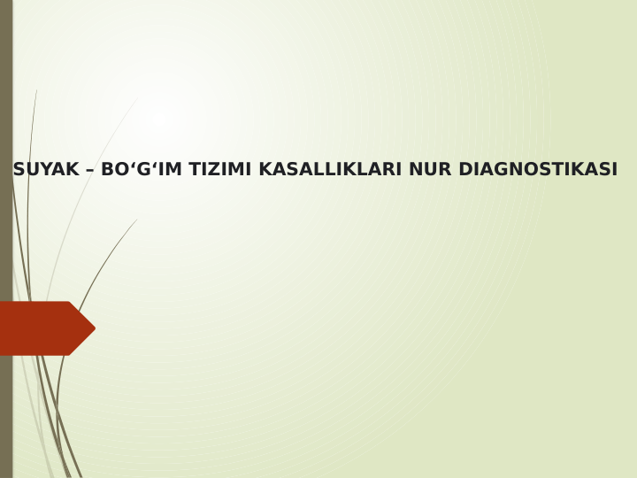 SUYAK – BO‘G‘IM TIZIMI KASALLIKLARI NUR DIAGNOSTIKASI 
                                                                                                    
               

